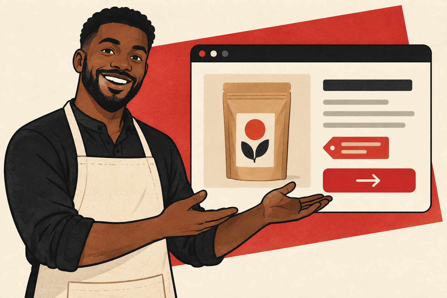 Illustration of a product offer shown on a simple online storefront